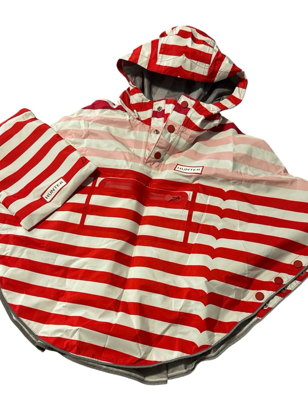 Hunter Kids Red and White Striped Hooded Rain Poncho